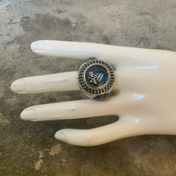 Silver Sapphire Stone Mens Ring - Picture 2 of 12